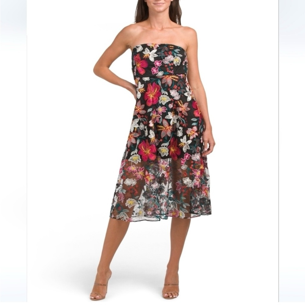 Sam Edelman Hibiscus Floral A-Line Strapless Dress